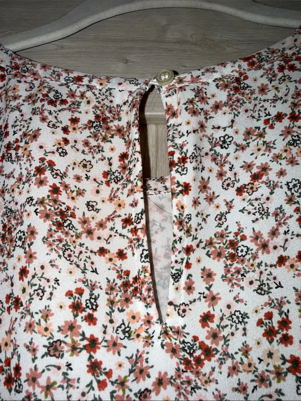 LOFT White Blouse with Rust Floral Print and Puff Sleeves